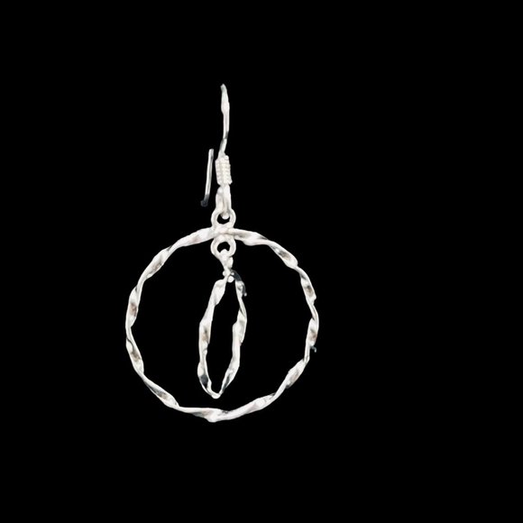 LA Sterling Silver Twisted Circles Dangling Pierced Earrings (4648) - Picture 2 of 4